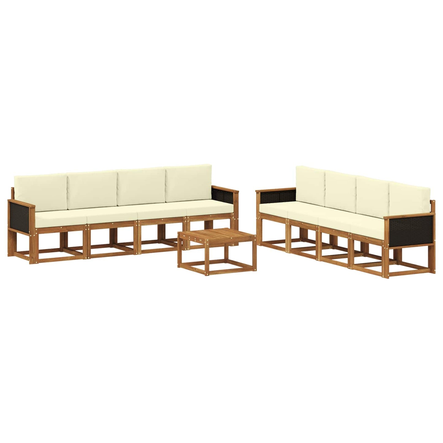 Set di divani da esterno 9 pz Naturale e Crema