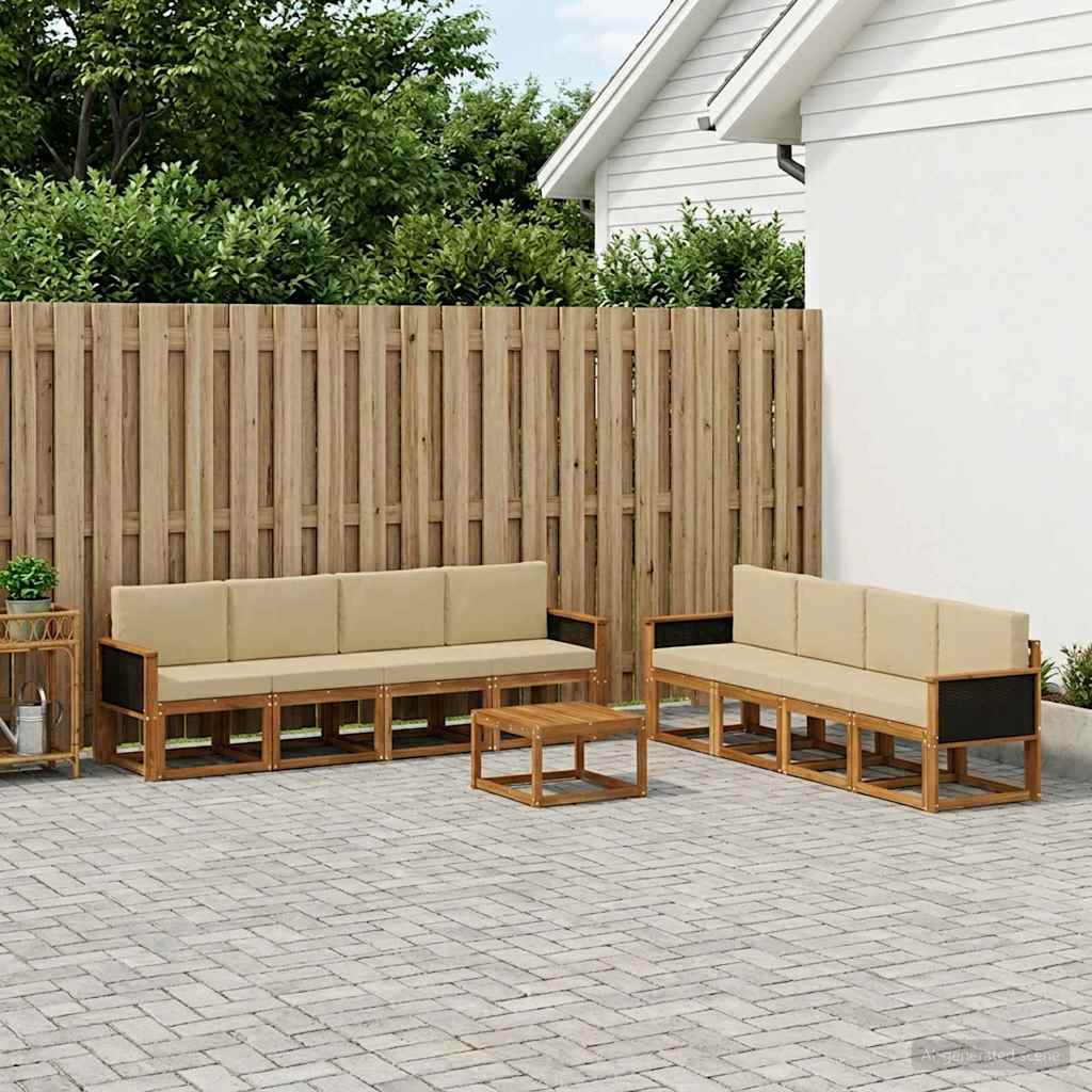 Set di divani da esterno con cuscino 7 pcs Naturale