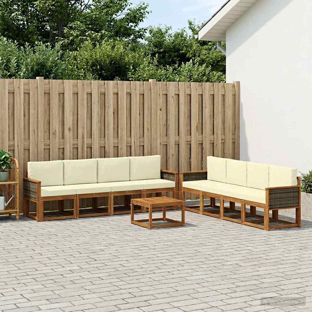 Set di divani da esterno con cuscino 7 pcs Naturale e Crema