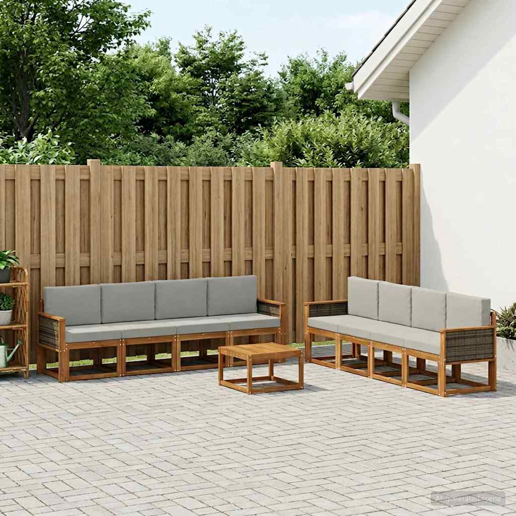 Set di divani da esterno 7 pcs Naturale e Grigio Chiaro