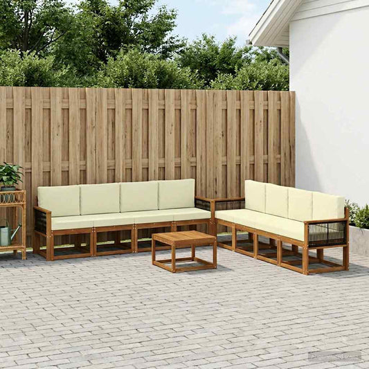 Set di divani da esterno con cuscino 7 pcs Naturale e Crema