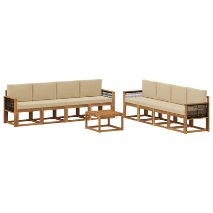 Set di divani da esterno 9 pz Naturale e Beige