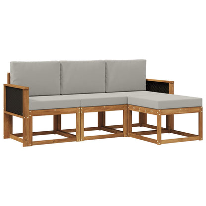 Set di divani da esterno 4 pcs Naturale e Grigio Chiaro