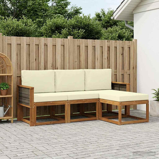 Set di divani da esterno con cuscino 4 pcs Naturale e Crema