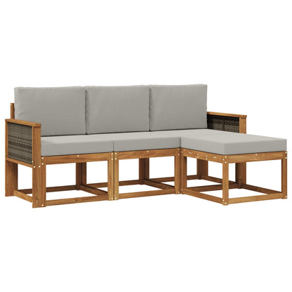Set di divani da esterno 4 pcs Naturale e Grigio Chiaro