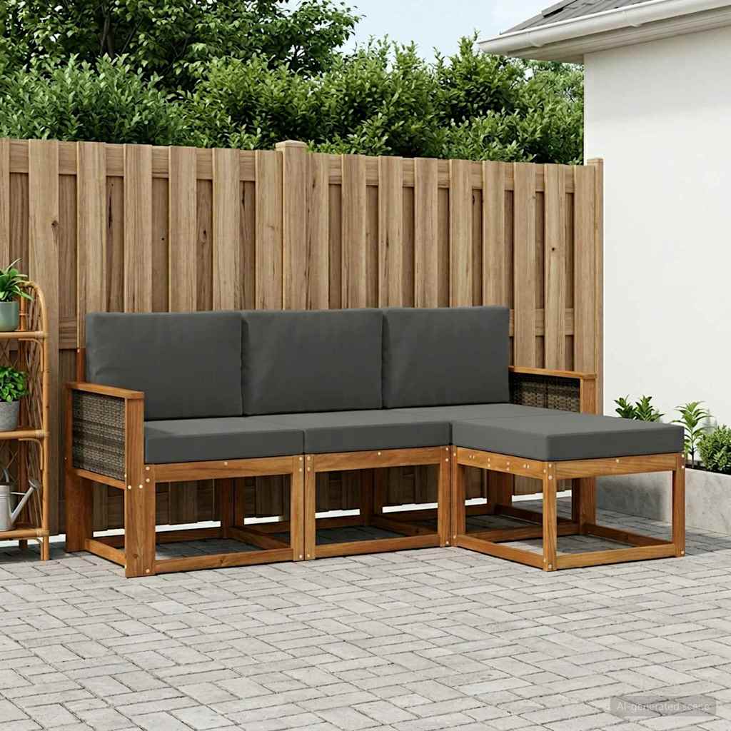 Set di divani da esterno con cuscino 4 pcs Naturale e Antracite