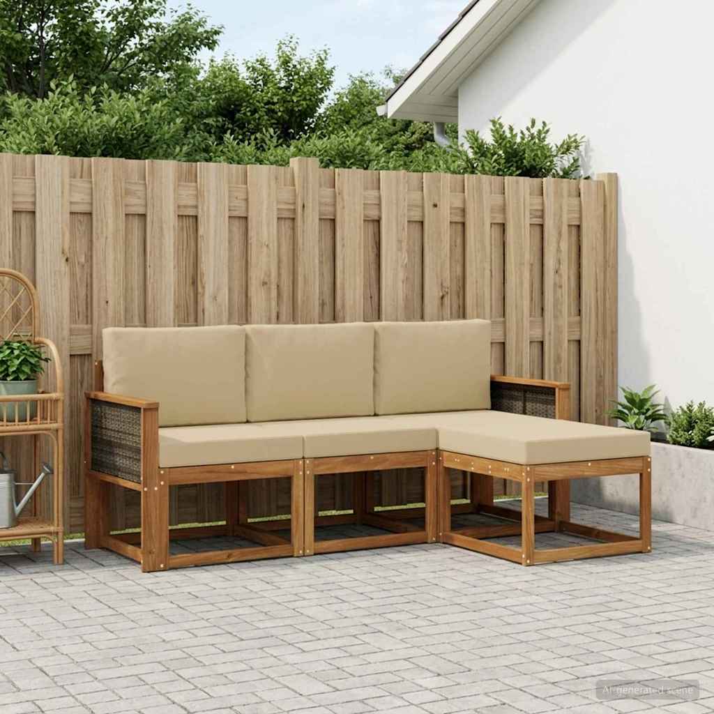 Set di divani da esterno con cuscino 4 pcs Naturale