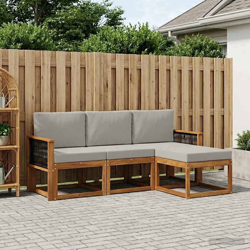 Set di divani da esterno 4 pcs Naturale e Grigio Chiaro