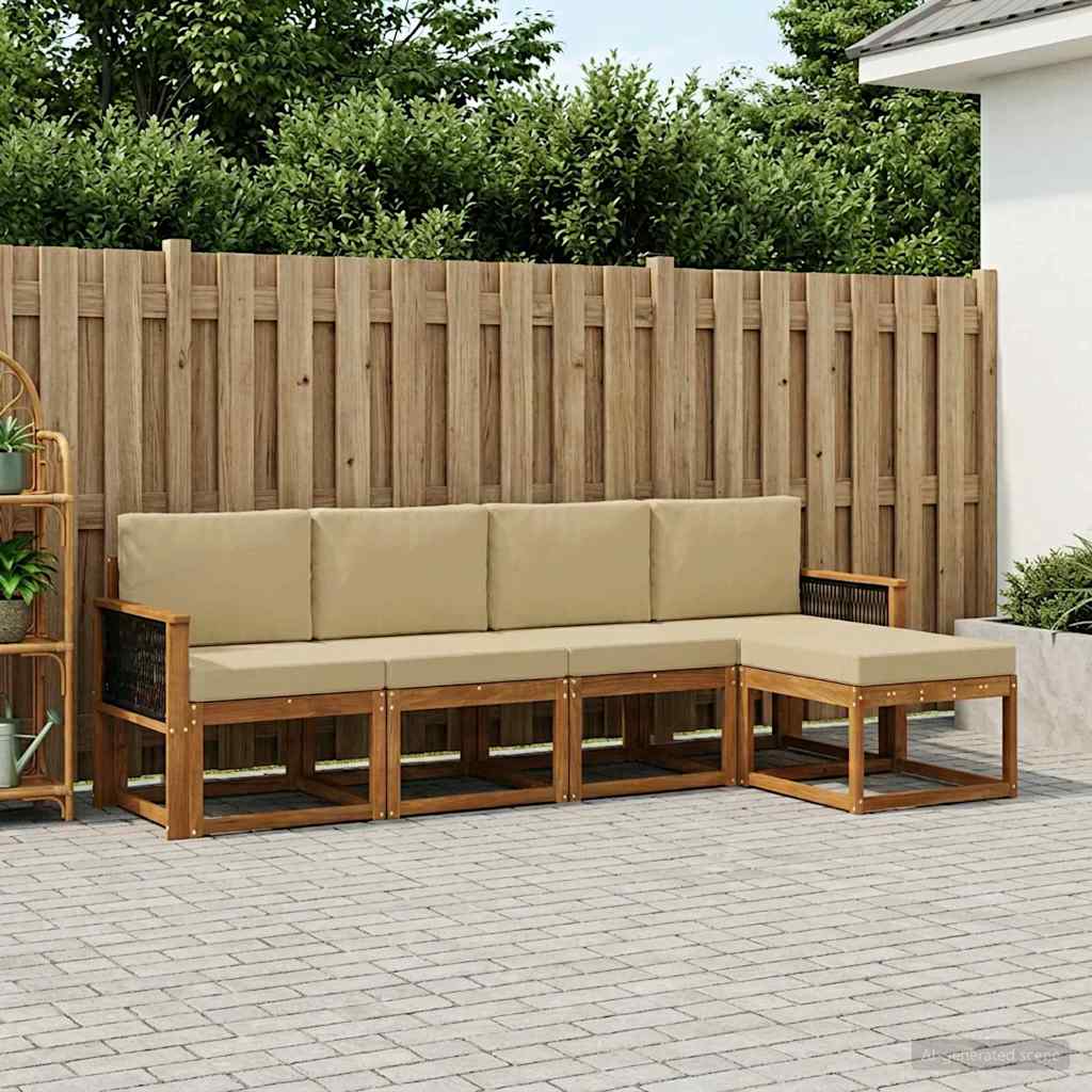 Set di divani da esterno 5 pz 5-Posti Naturale e Beige | homemem39
