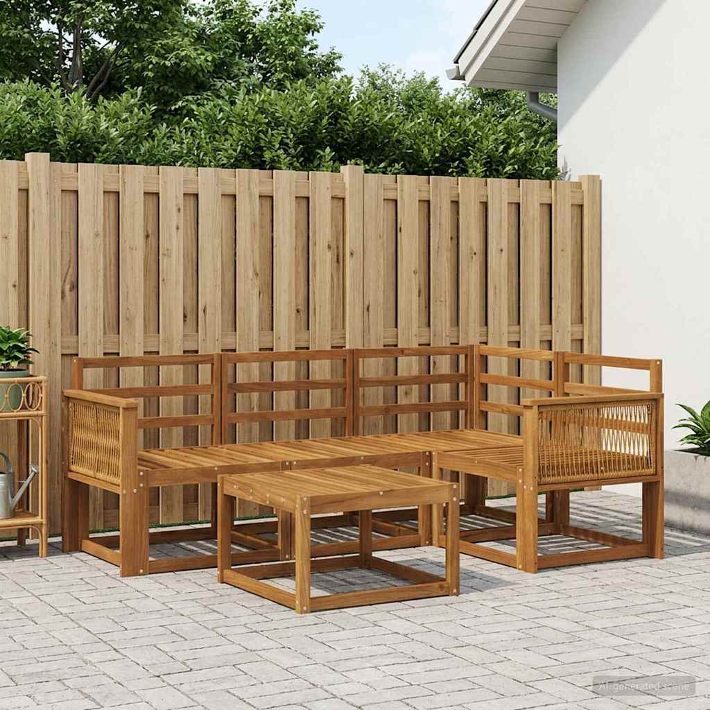Set di divani da esterno 5 pz Naturale Legno di Acacia Massello