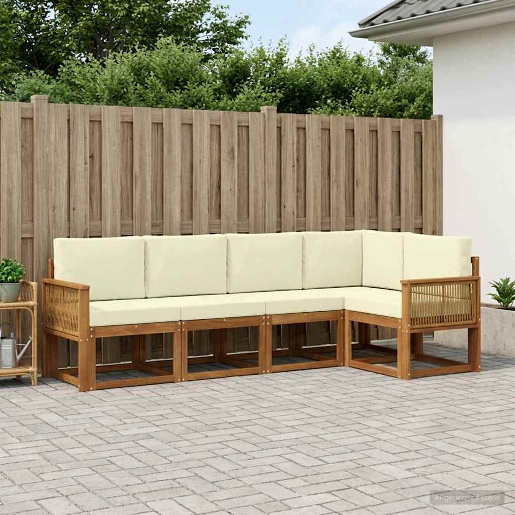 Set di divani da esterno 5 pz 5-Posti Naturale e Crema | homemem39