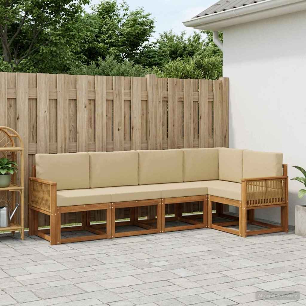 Set di divani da esterno 5 pz 5-Posti Naturale e Beige