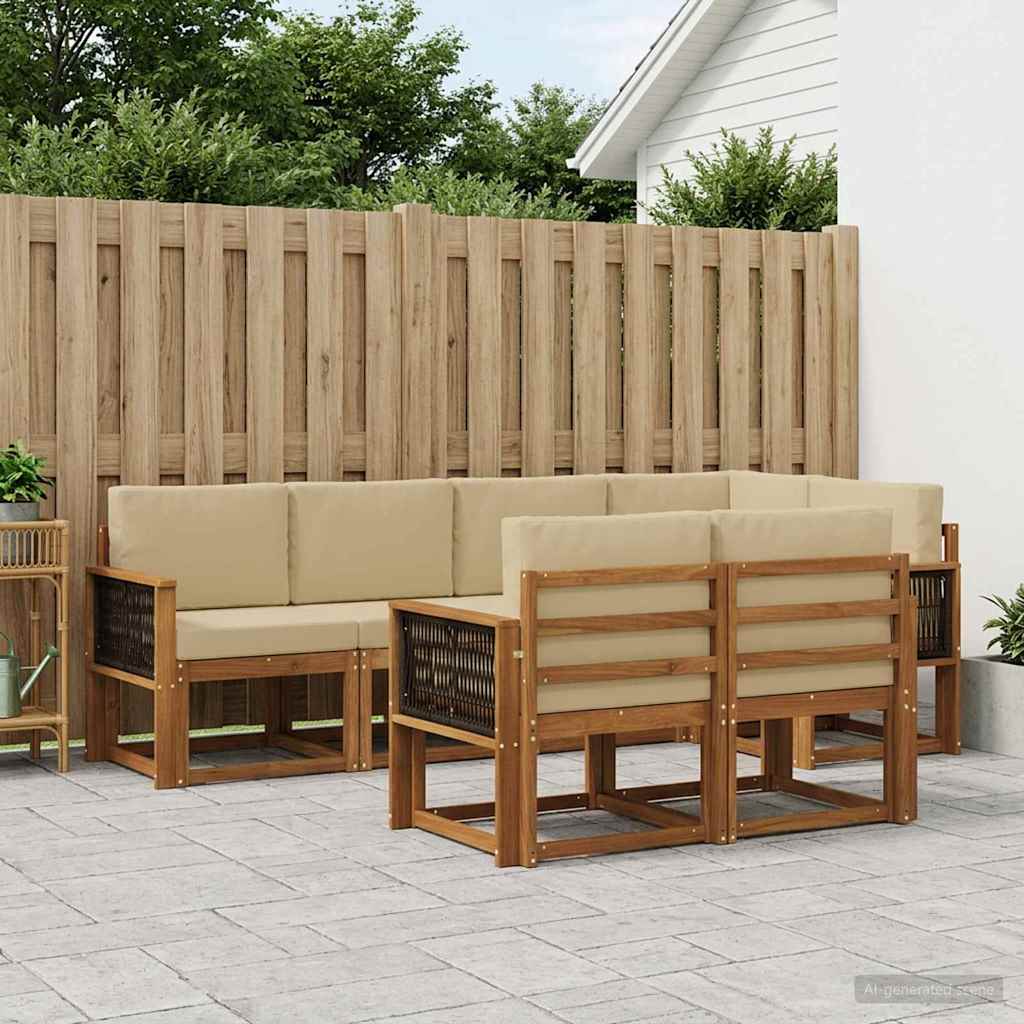 Set di divani da esterno 7 pz 7-Posti Naturale e Beige | homemem39