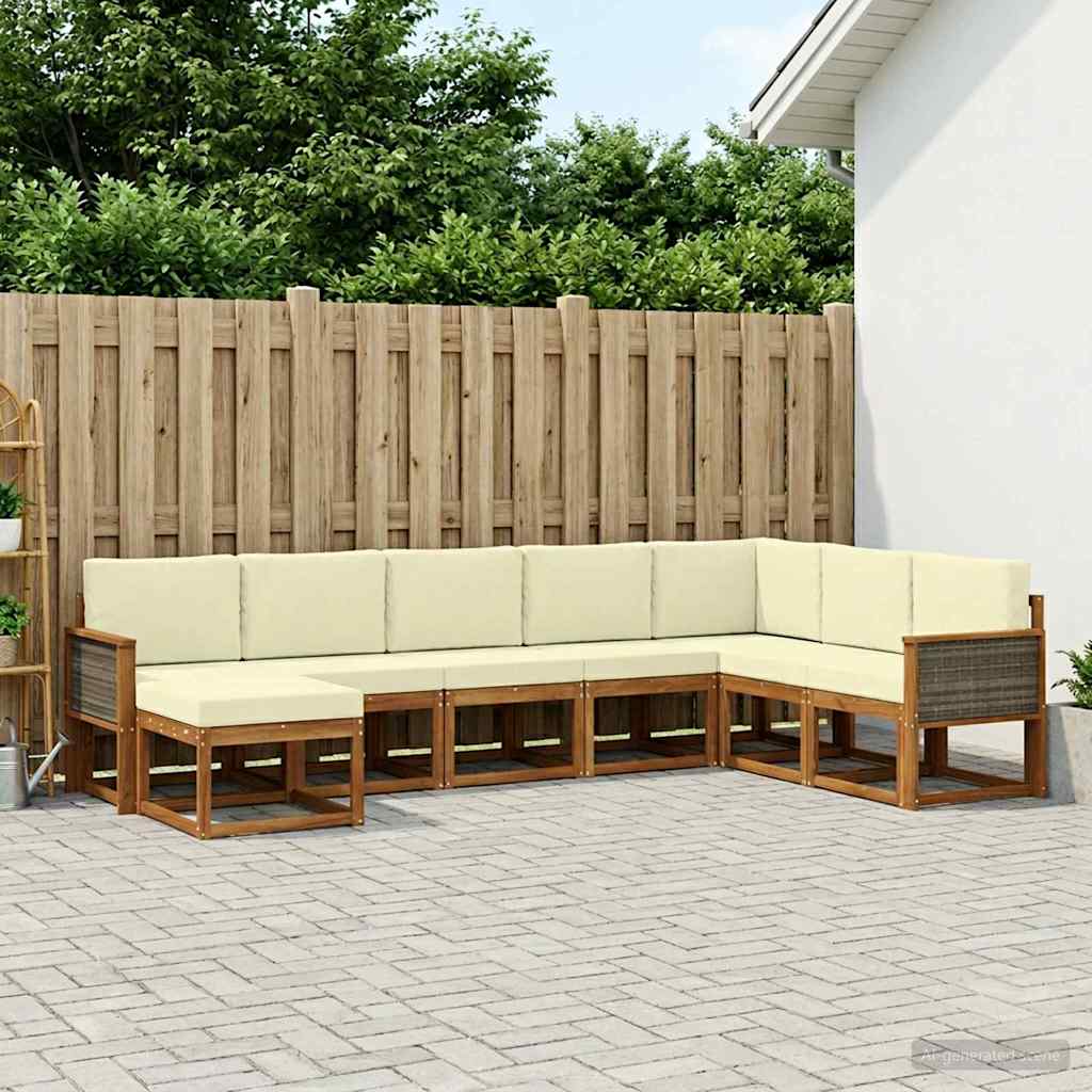 Set di divani da esterno con cuscino 8 pcs Naturale e Crema