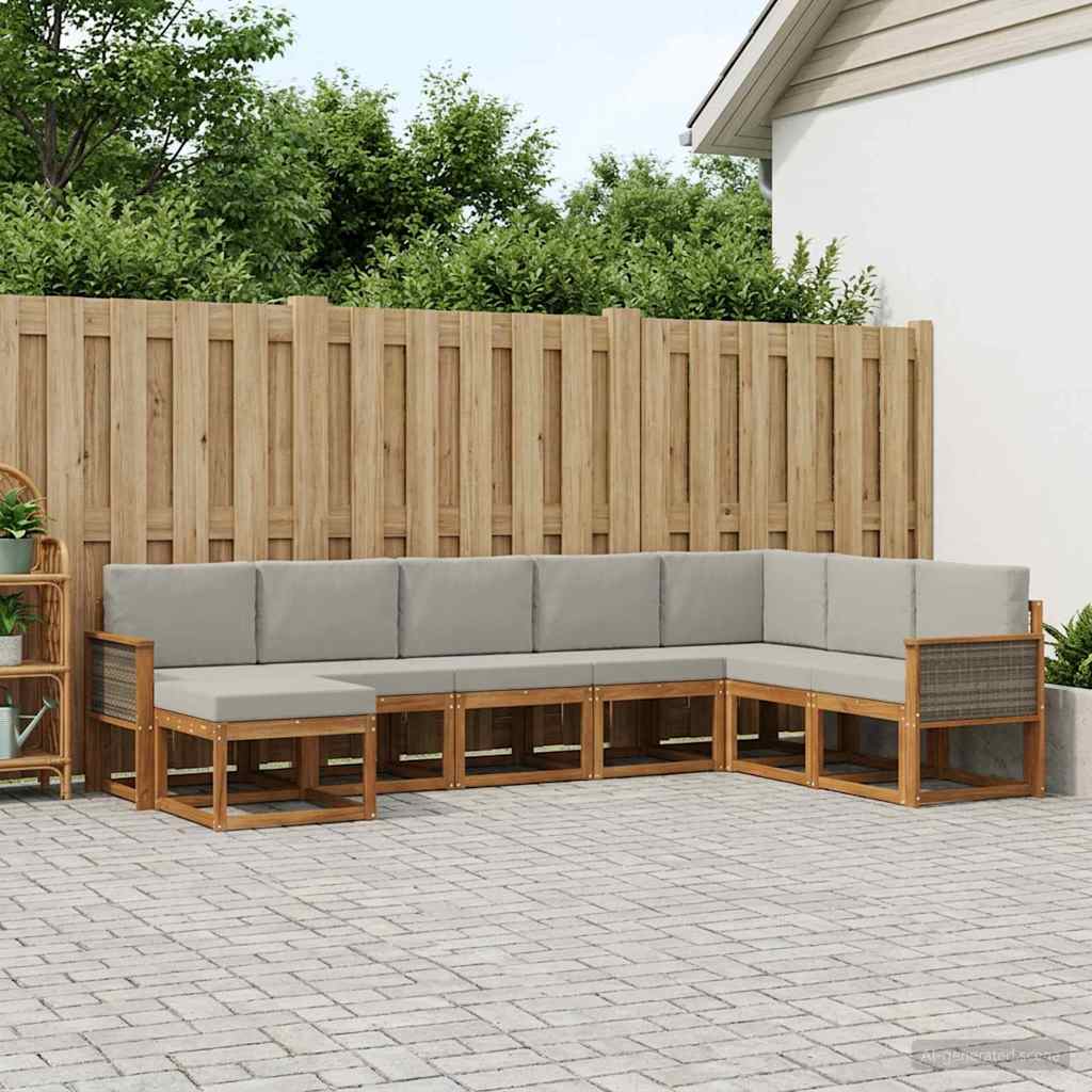 Set di divani da esterno 8 pcs Naturale e Grigio Chiaro