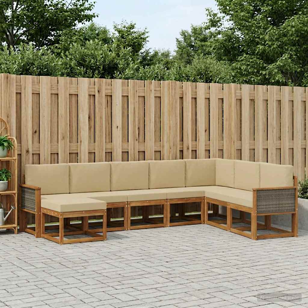 Set di divani da esterno con cuscino 8 pcs Naturale e Beige