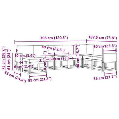 Set di divani da esterno con cuscino 8 pcs Naturale e Crema