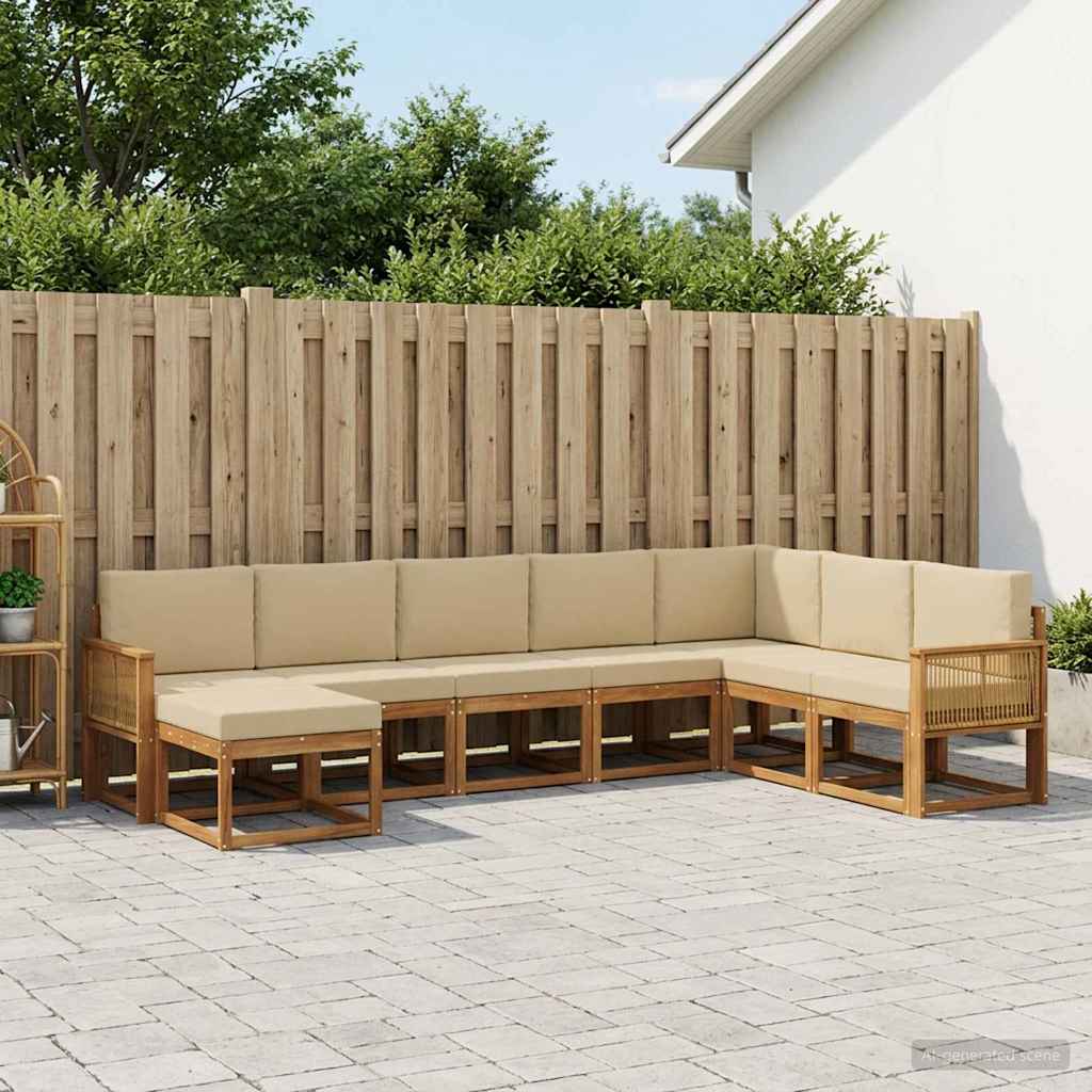 Set di divani da esterno con cuscino 8 pcs Naturale e Beige