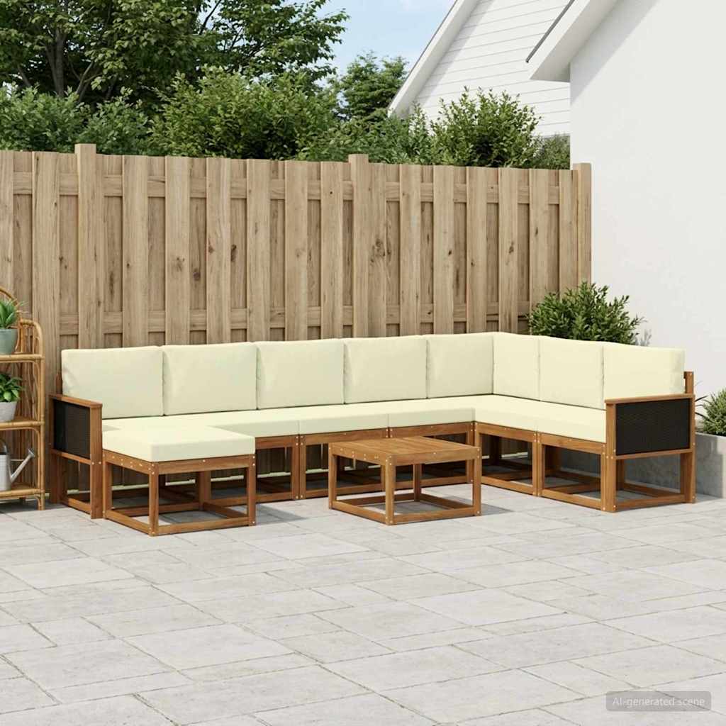 Set di divani da esterno con cuscino 9 pcs Naturale e Crema
