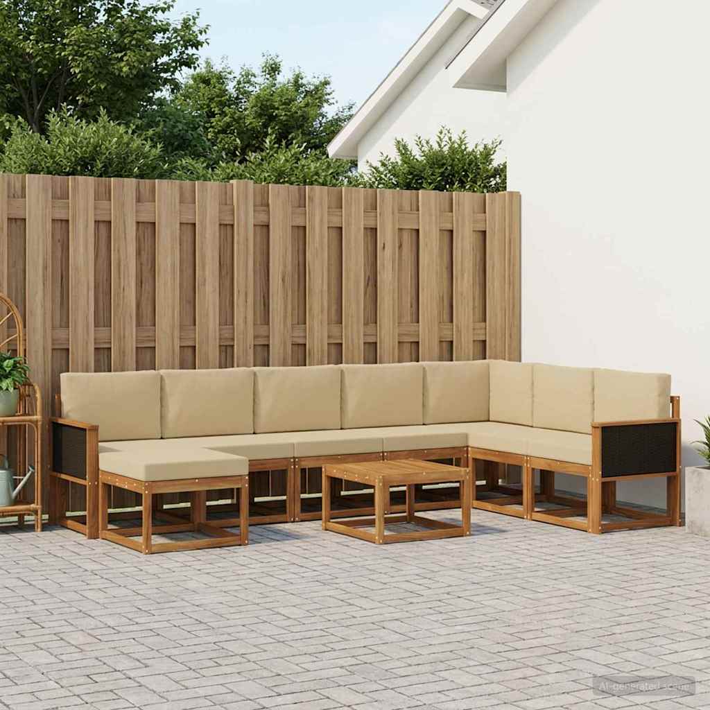 Set di divani da esterno con cuscino 9 pcs Naturale e Beige