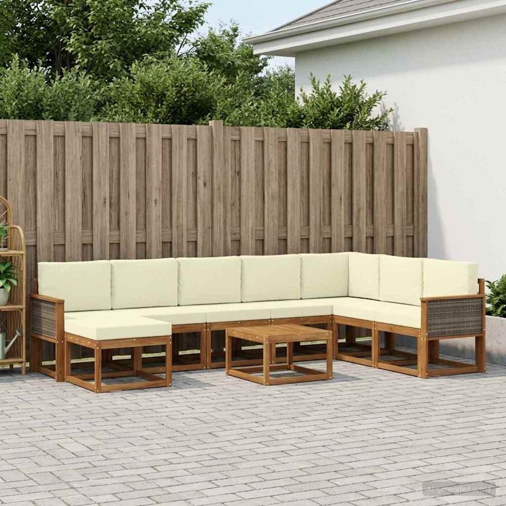 Set di divani da esterno con cuscino 9 pcs Naturale e Crema