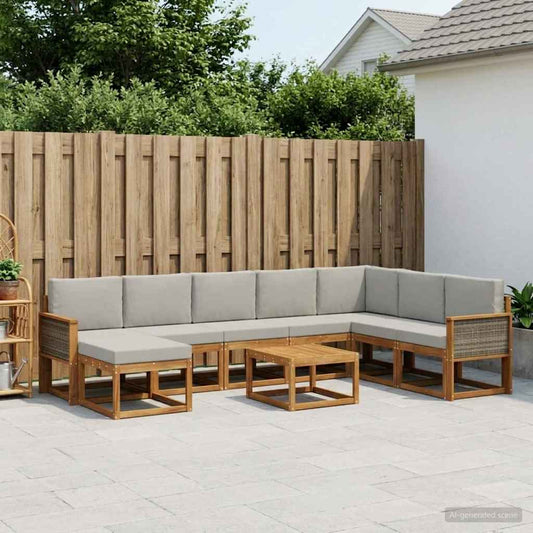 Set di divani da esterno 9 pcs Naturale e Grigio Chiaro
