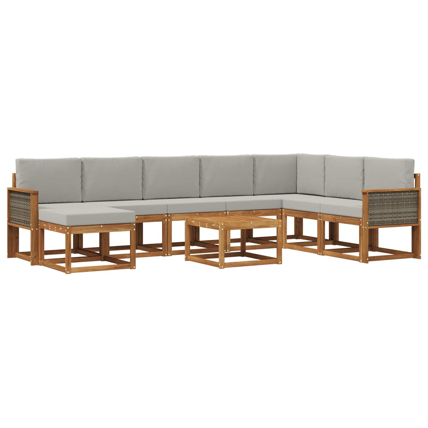 Set di divani da esterno 9 pcs Naturale e Grigio Chiaro