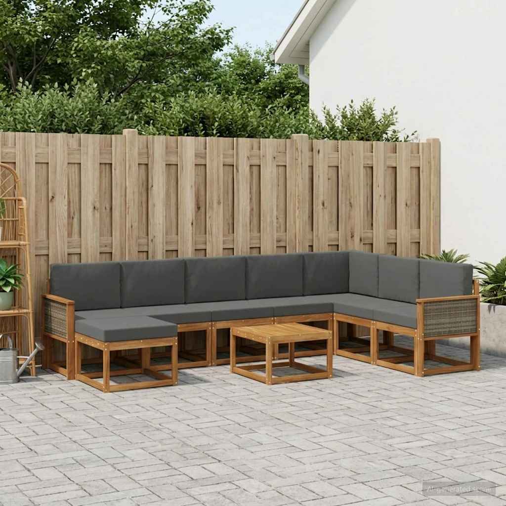 Set di divani da esterno con cuscino 9 pcs Naturale e Antracite