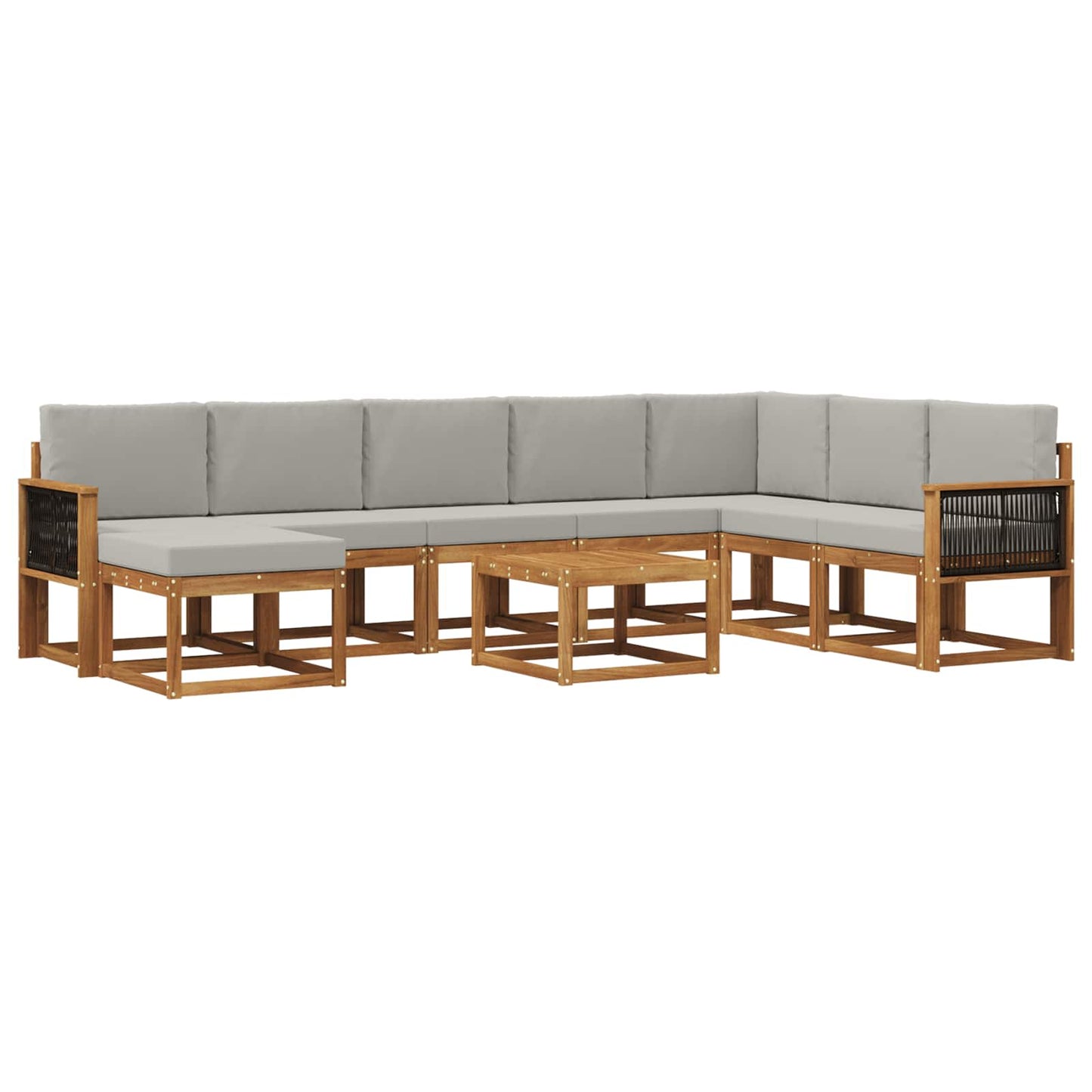 Set di divani da esterno 9 pcs Naturale e Grigio Chiaro