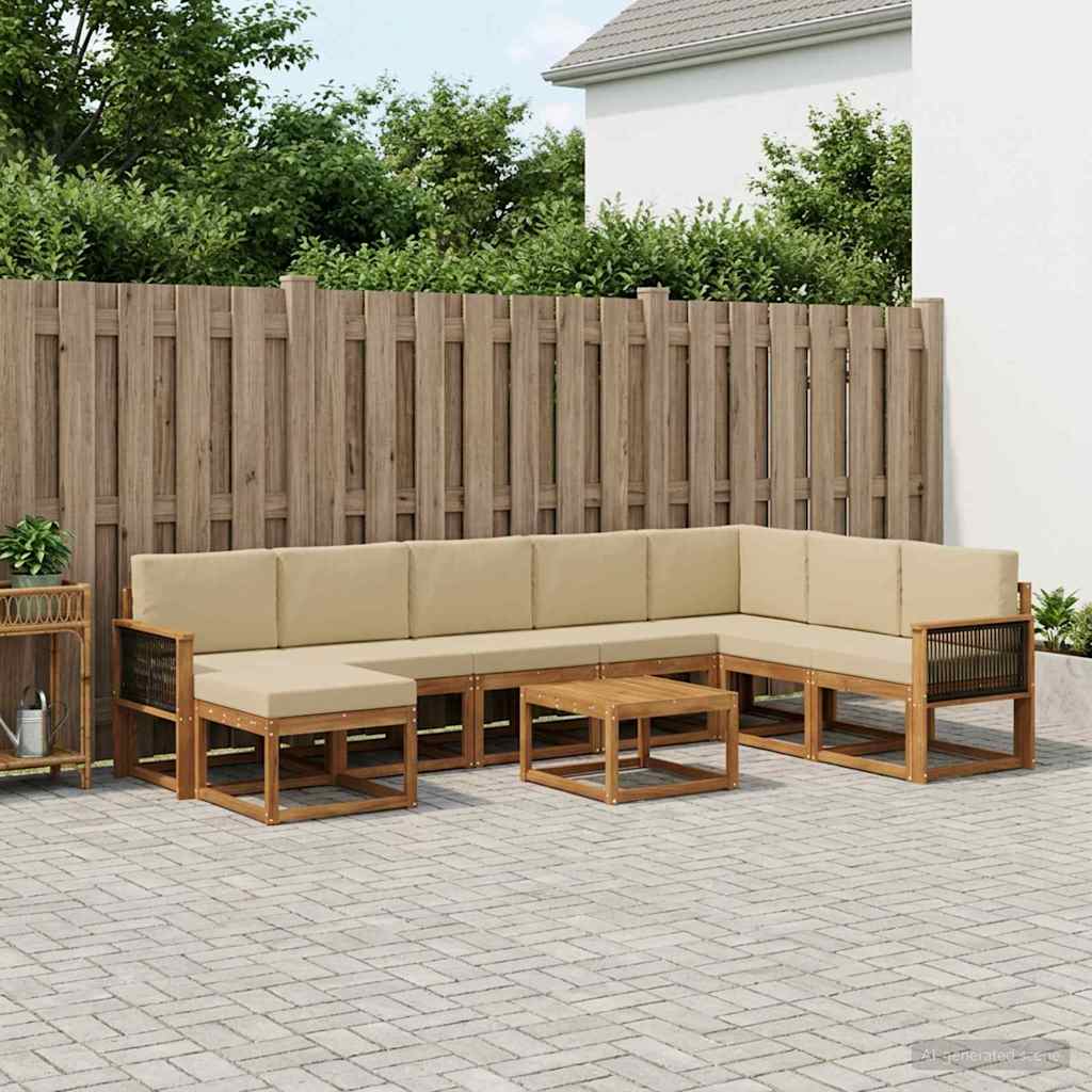 Set di divani da esterno con cuscino 9 pcs Naturale e Beige