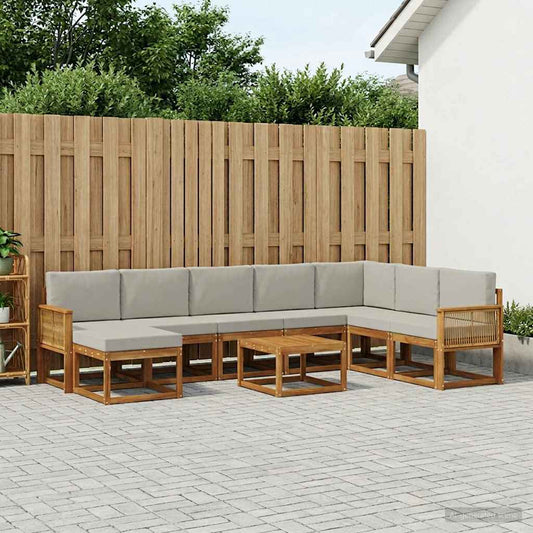 Set di divani da esterno 9 pcs Naturale e Grigio Chiaro