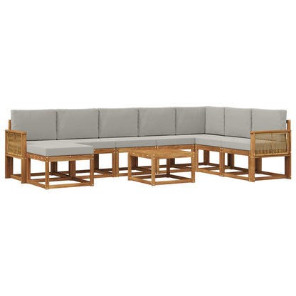 Set di divani da esterno 9 pcs Naturale e Grigio Chiaro