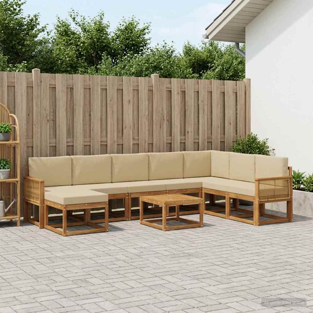 Set di divani da esterno con cuscino 9 pcs Naturale e Beige