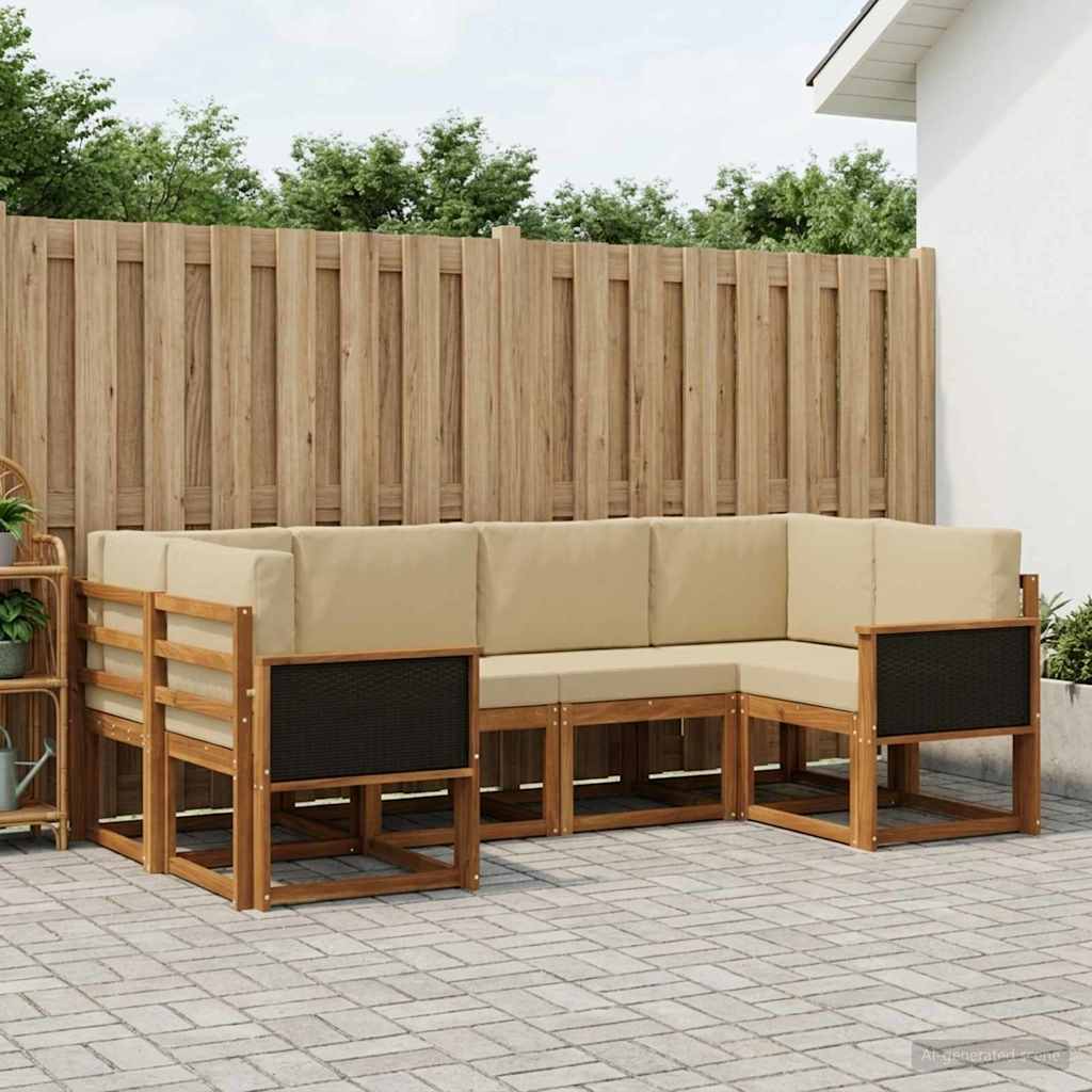 Set di divani da esterno con cuscino 6 pcs Naturale e Beige