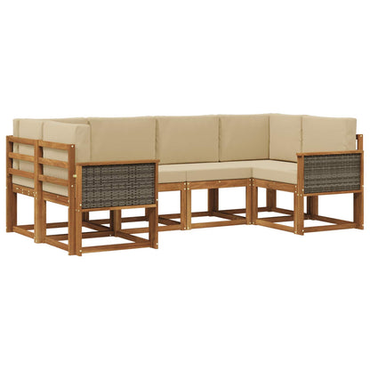 Set di divani da esterno con cuscino 6 pcs Naturale e Beige
