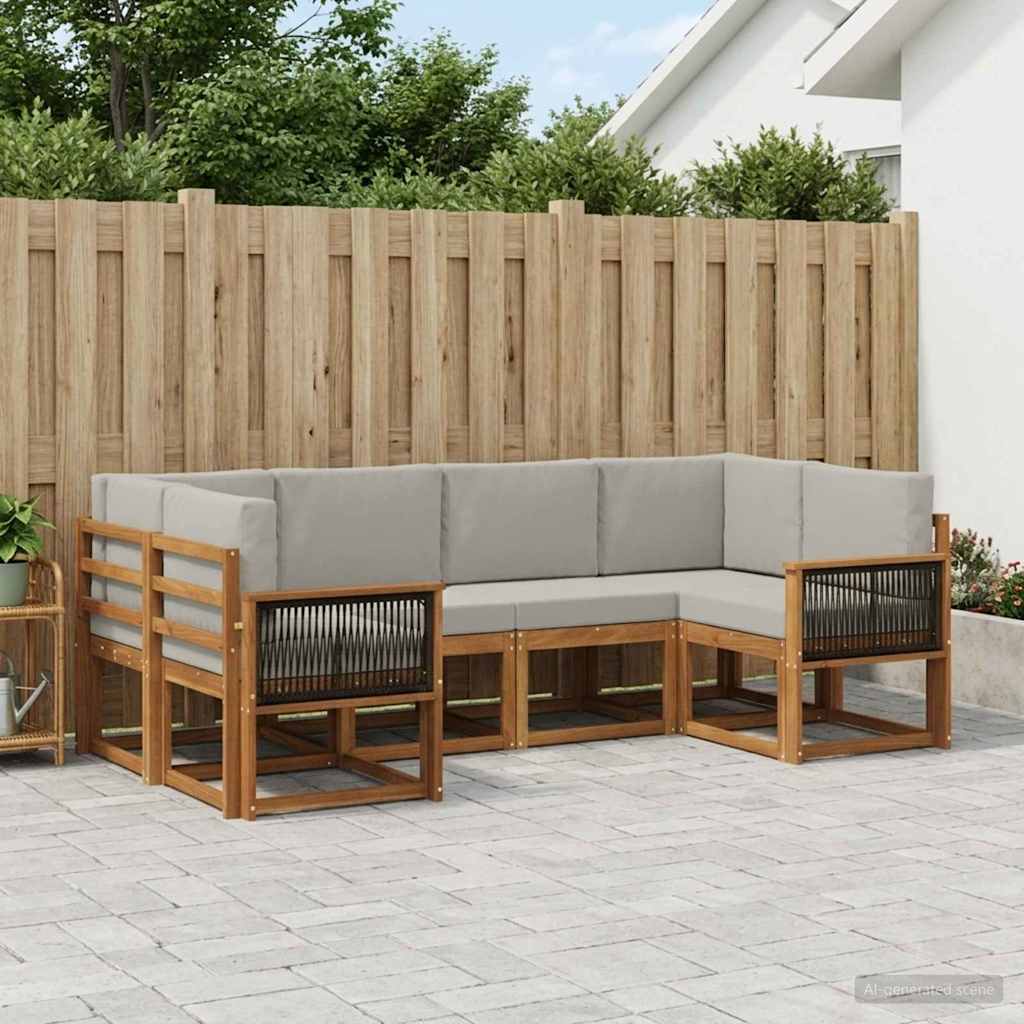 Set di divani da esterno 6 pcs Naturale e Grigio Chiaro