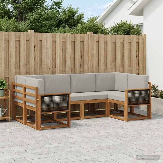 Set di divani da esterno 6 pcs Naturale e Grigio Chiaro
