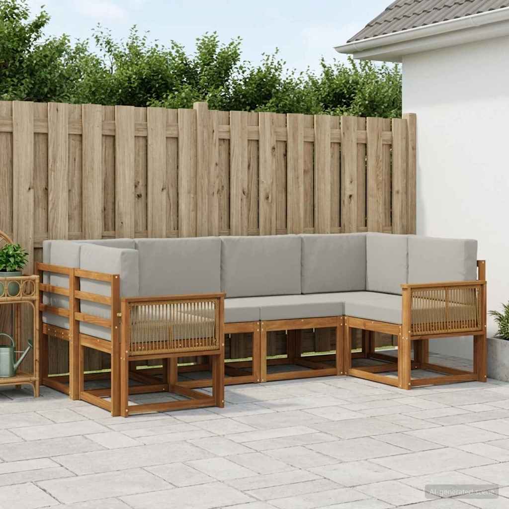 Set di divani da esterno 6 pcs Naturale e Grigio Chiaro