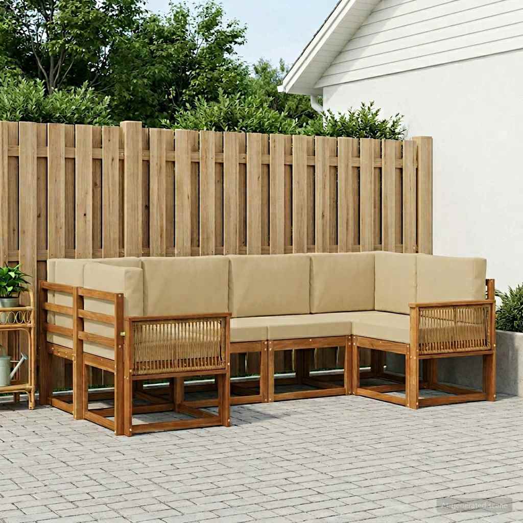 Set di divani da esterno con cuscino 6 pcs Naturale e Beige
