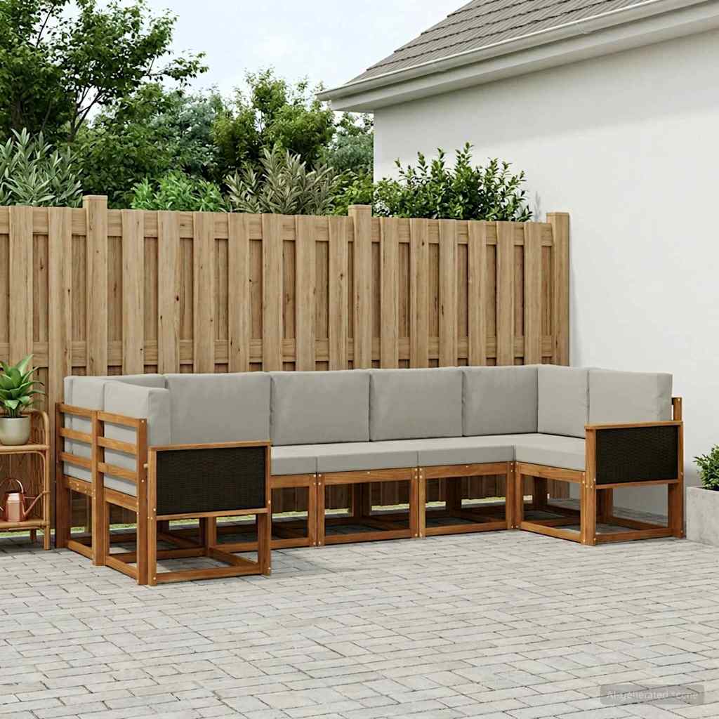 Set di divani da esterno 7 pcs Naturale e Grigio Chiaro