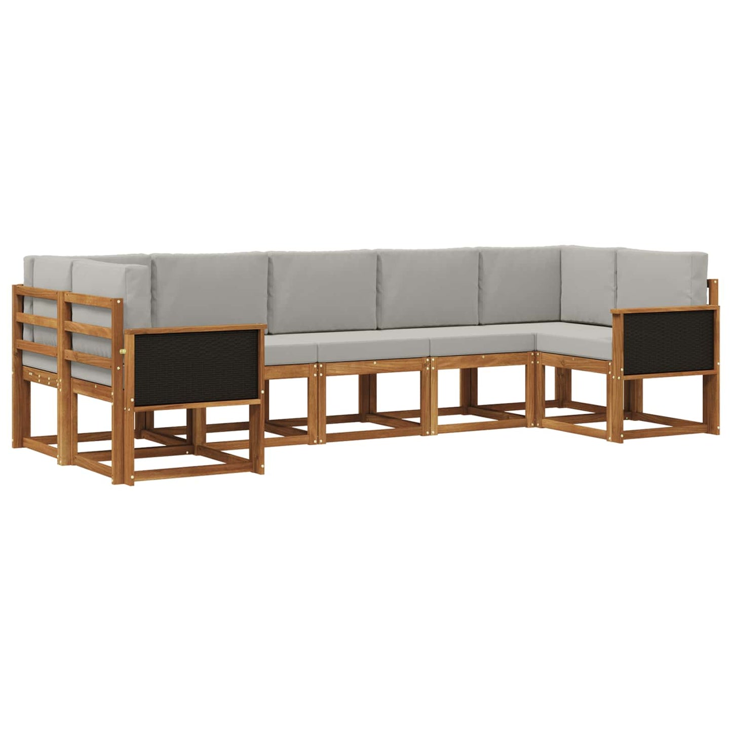 Set di divani da esterno 7 pz Naturale e Grigio Chiaro