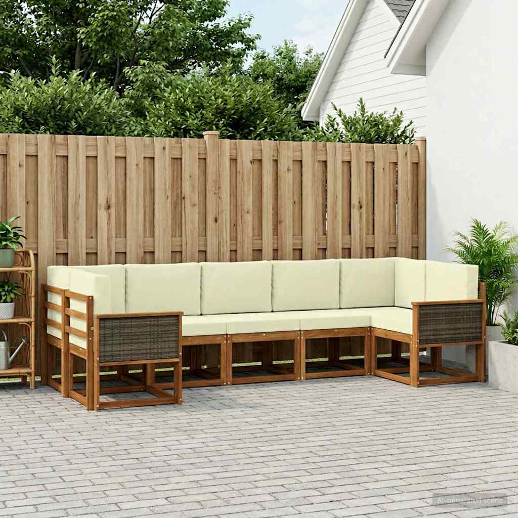 Set di divani da esterno con cuscino 7 pcs Naturale e Crema