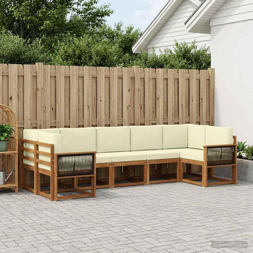Set di divani da esterno con cuscino 7 pcs Naturale e Crema