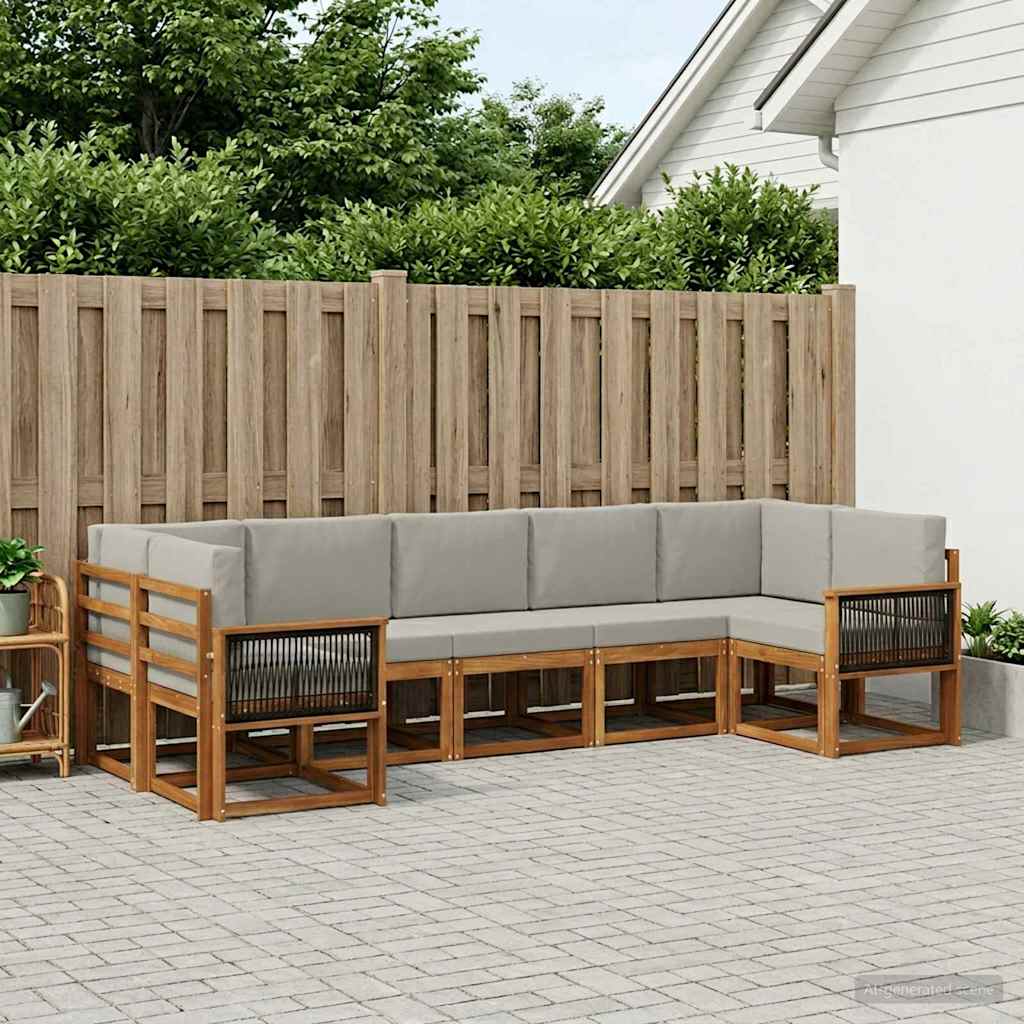 Set di divani da esterno 7 pcs Naturale e Grigio Chiaro