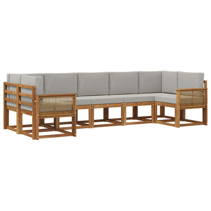 Set di divani da esterno 7 pz Naturale e Grigio Chiaro