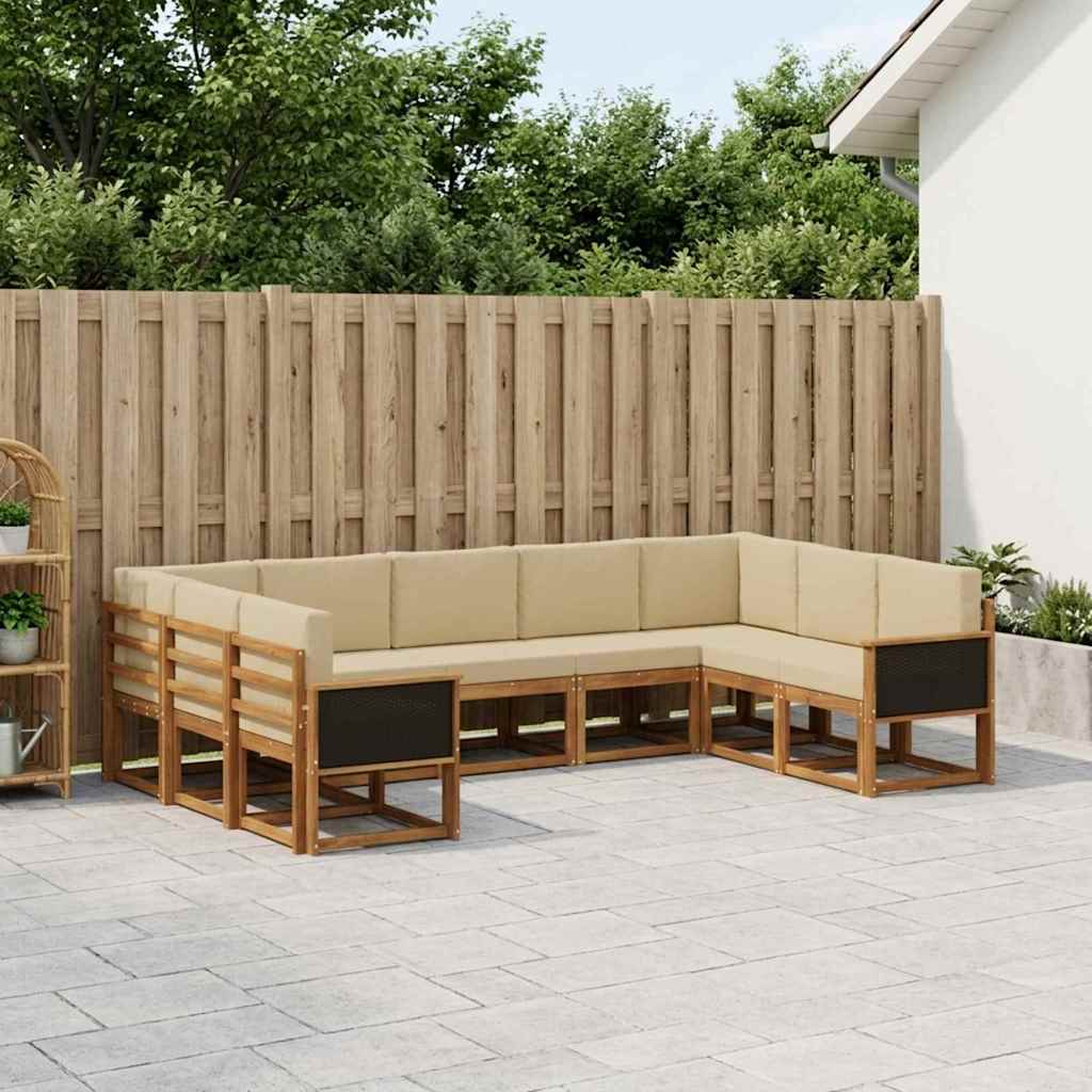 Set di divani da esterno con cuscino 9 pcs Naturale e Beige