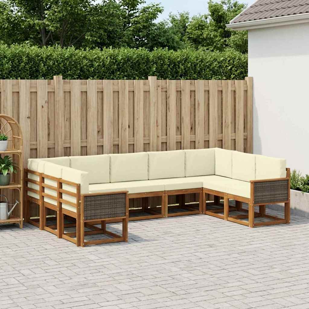 Set di divani da esterno con cuscino 9 pcs Naturale e Crema