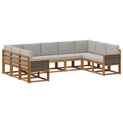 Set di divani da esterno 9 pcs Naturale e Grigio Chiaro