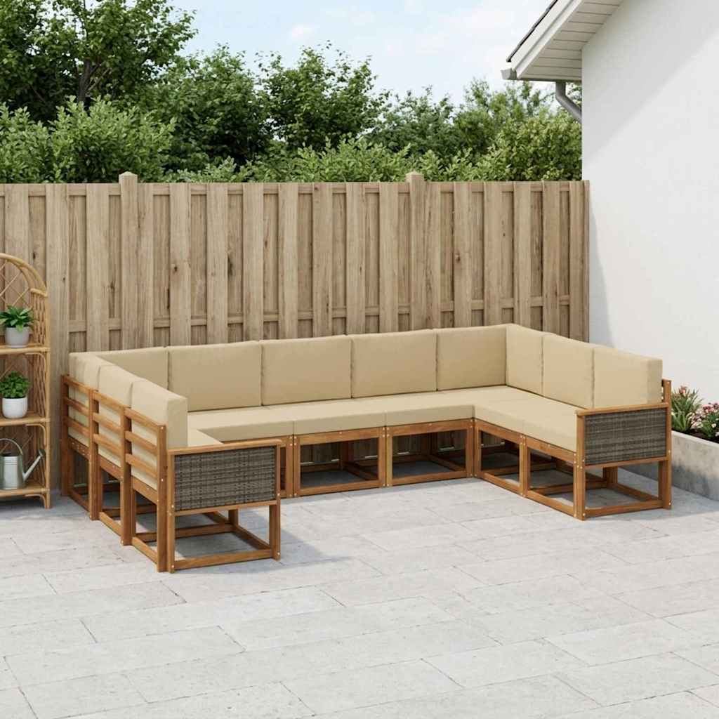 Set di divani da esterno con cuscino 9 pcs Naturale e Beige