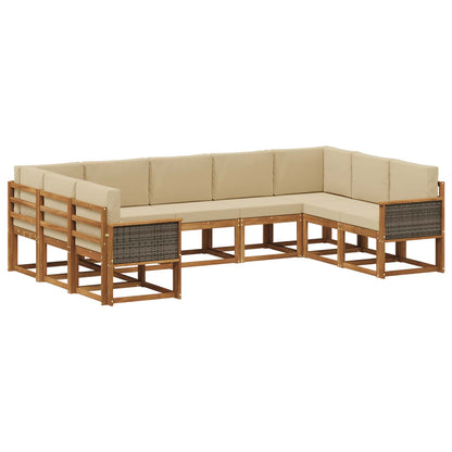 Set di divani da esterno con cuscino 9 pcs Naturale e Beige